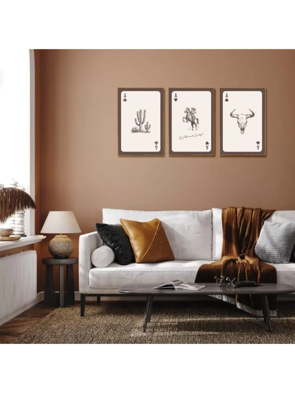 Southwestern Wall Art Set of 3 - Rustic Playing Card Canvas Prints for Home
